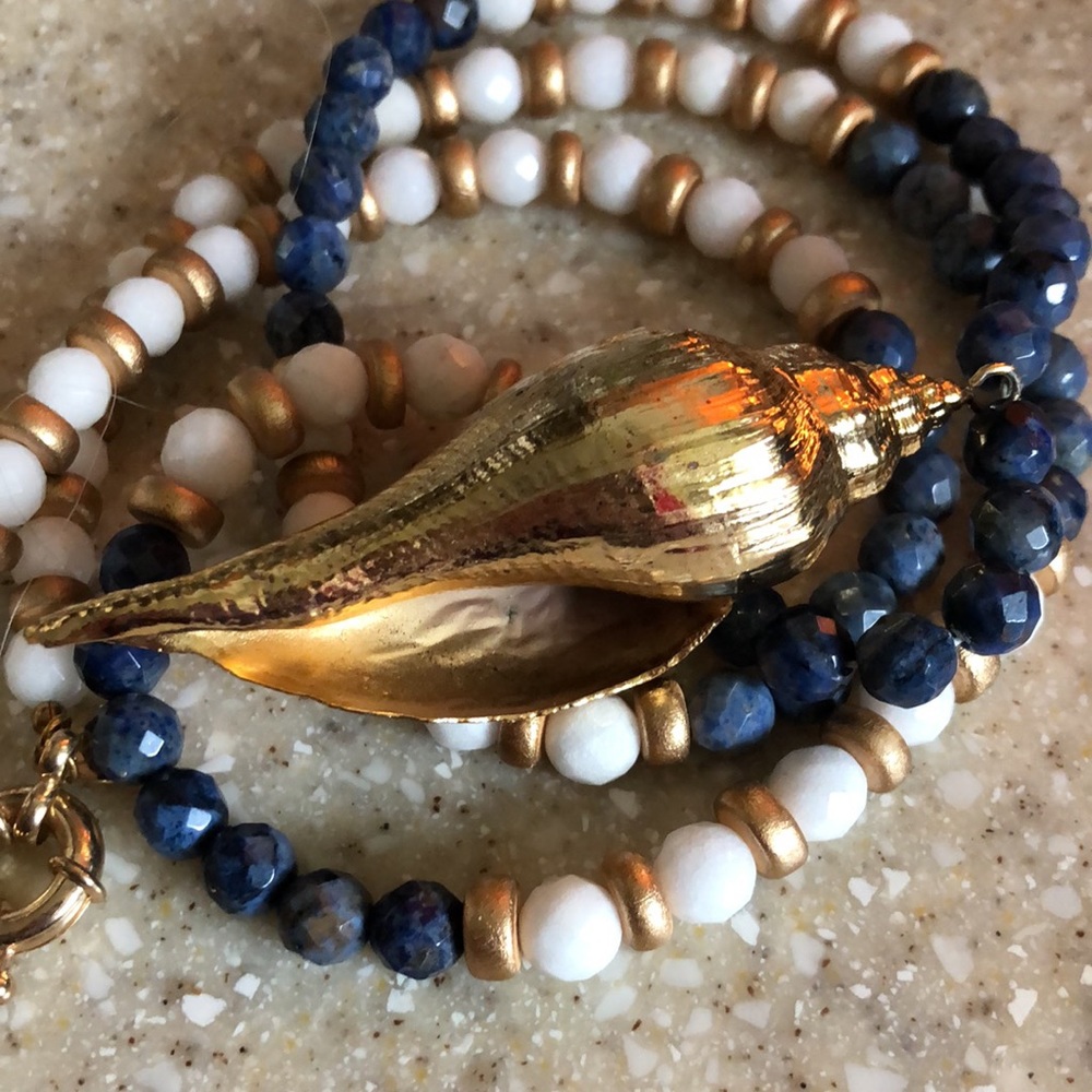 Lapis Necklace With Gold Dipped Shell - image 2